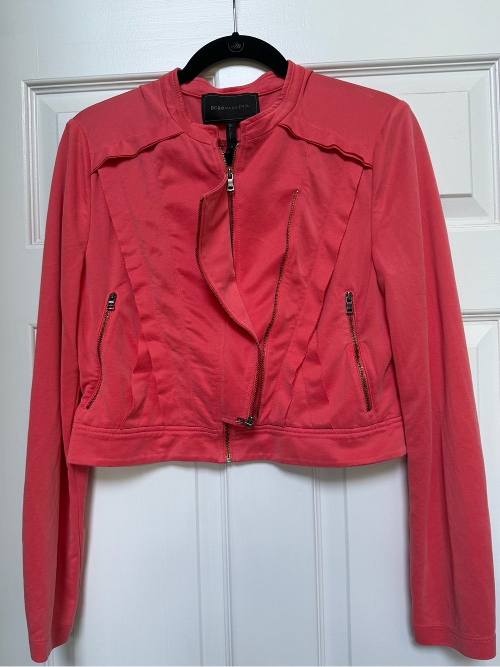 BCBGMaxAzria Coral Zip-Front Cropped Utility Jacket